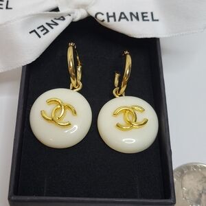 Chanel Acrylic/ Gold Zip Pull, Gold Plated Hoop Earings